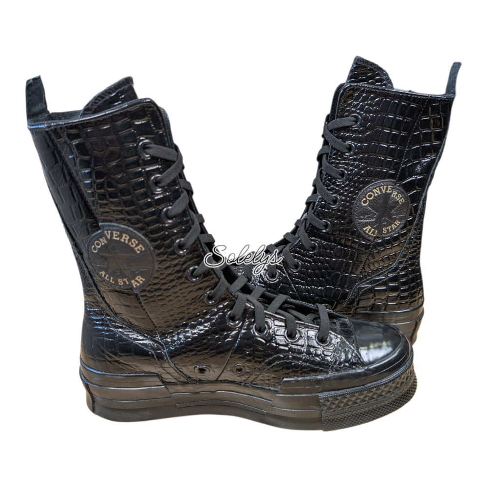 Converse Chuck 70 Plus XHI Calf High Platform Black Croc Custom Laced Sneaker 7